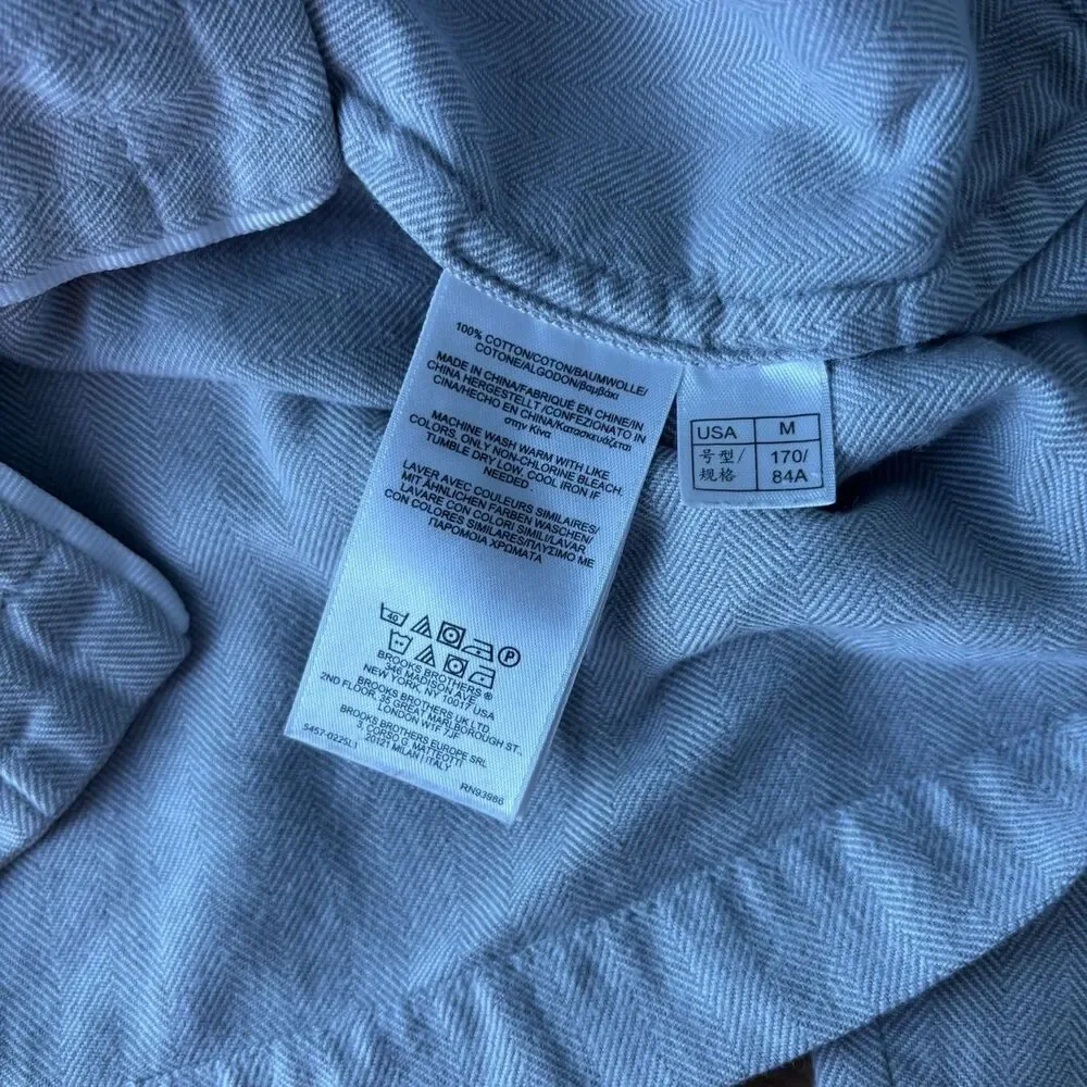 Brooks Brothers Womens M Gray Herringbone Button Front Pajama Top Cotton Logo